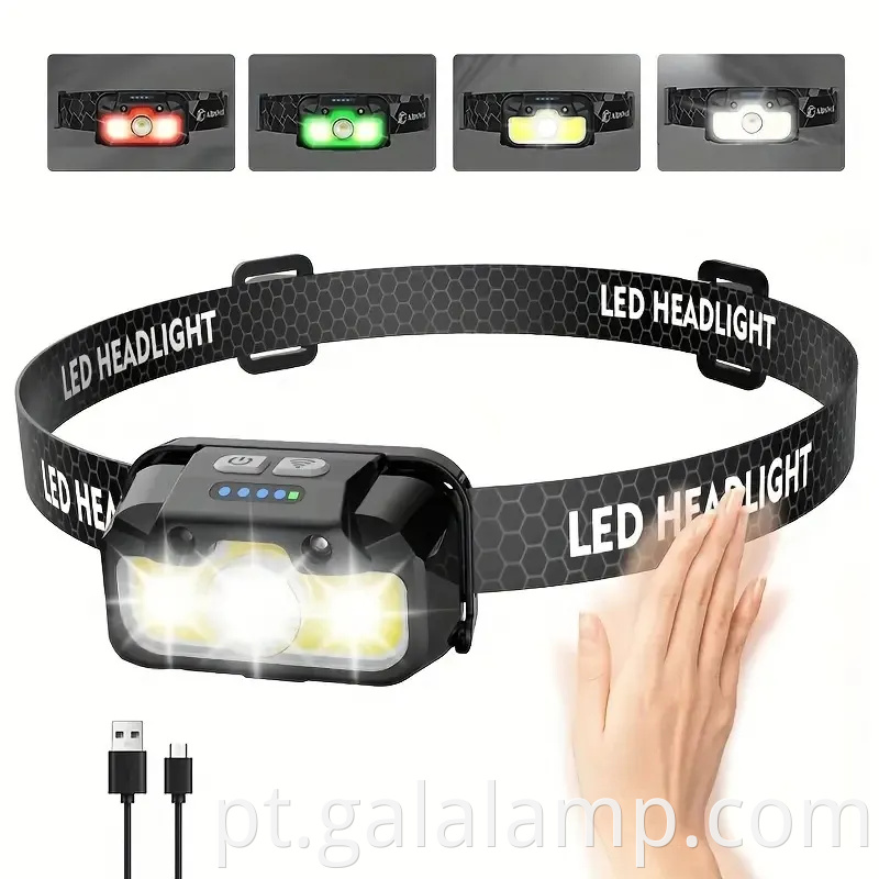 Luz de acampamento recarregável com sensor de movimento com opções de luz branca/vermelha/verde